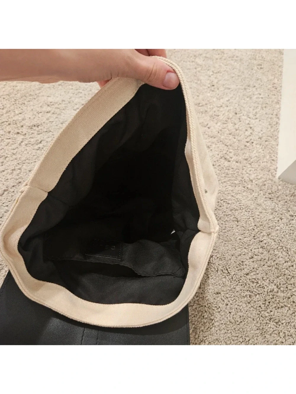 Deux Lux Cream Canvas Black Vegan Leather Backpack Minimalist Bag